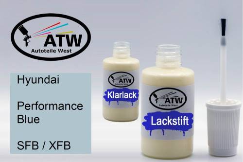 Hyundai, Performance Blue, SFB / XFB: 20ml Lackstift + 20ml Klarlack - Set, von ATW Autoteile West.